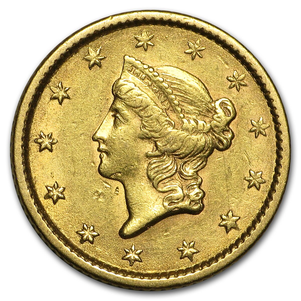 1853 $1 Liberty Head Gold Dollar AU