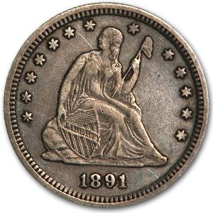 1891 Liberty Seated Quarter XF