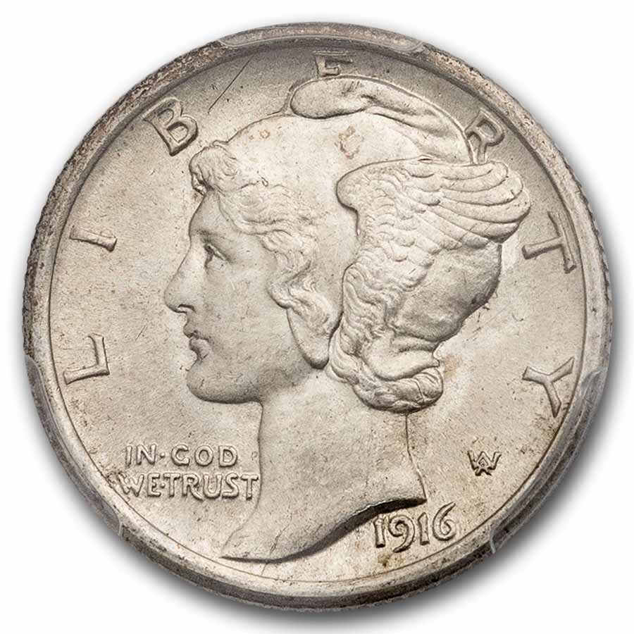 1916 Mercury Dime MS-64 PCGS (FB)