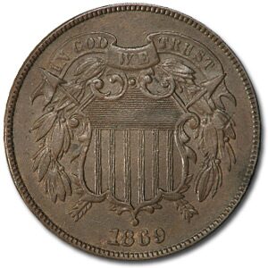1869 Two Cent Piece AU