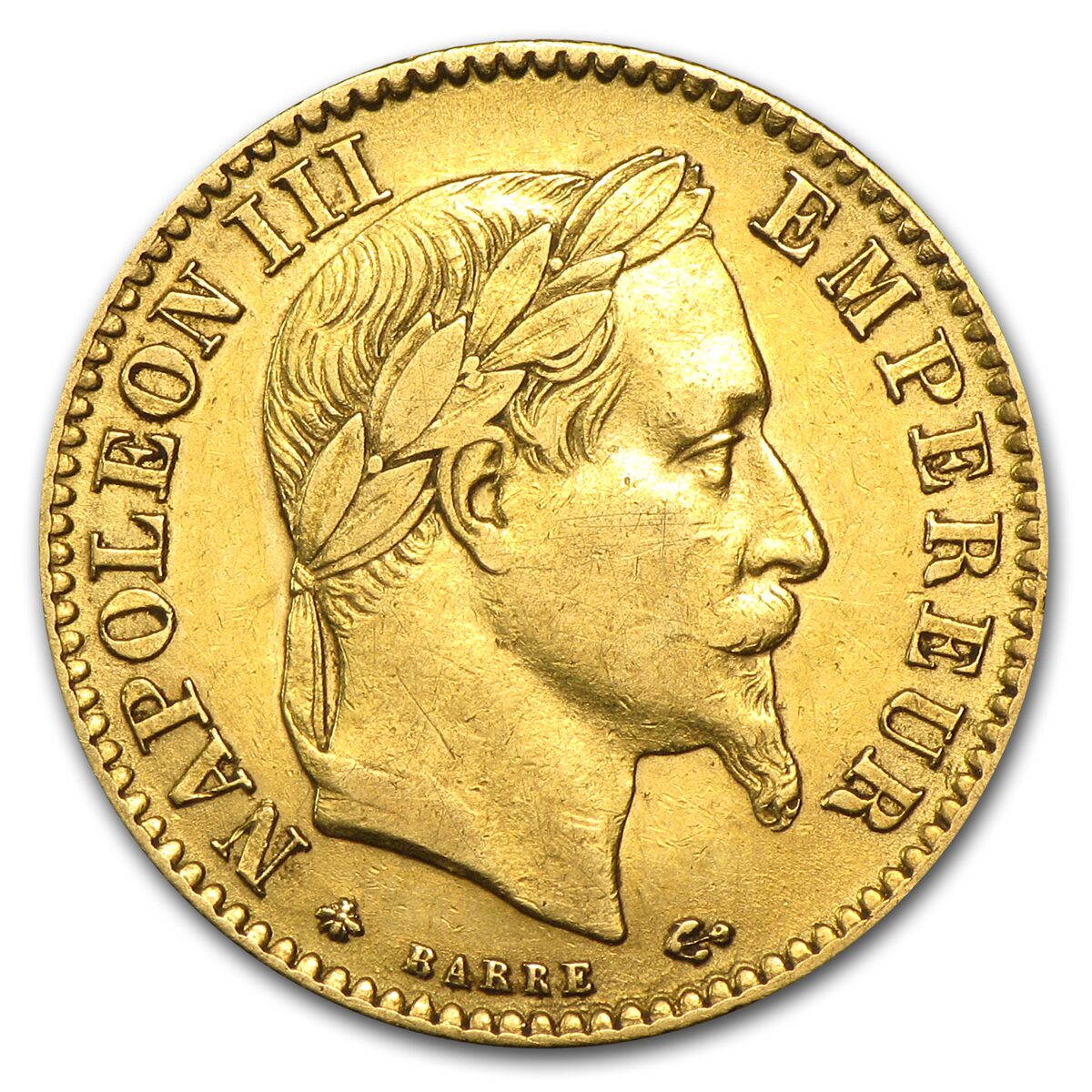1861-1869 France Gold 10 Francs Napoleon III Laureate AU