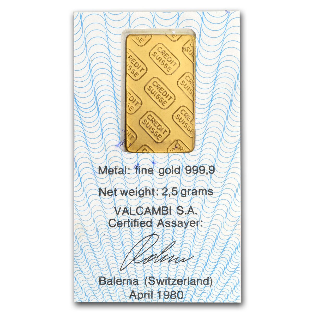 2.5 gram Gold Bar - Credit Suisse (In Assay)