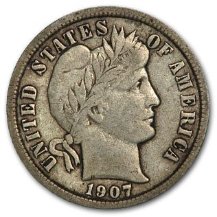 1907-D Barber Dime Fine
