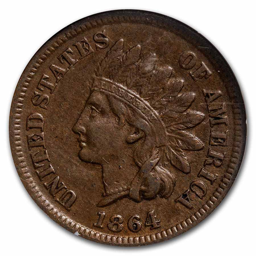 1864-L Indian Head Cent XF-45 NGC (L on Ribbon)