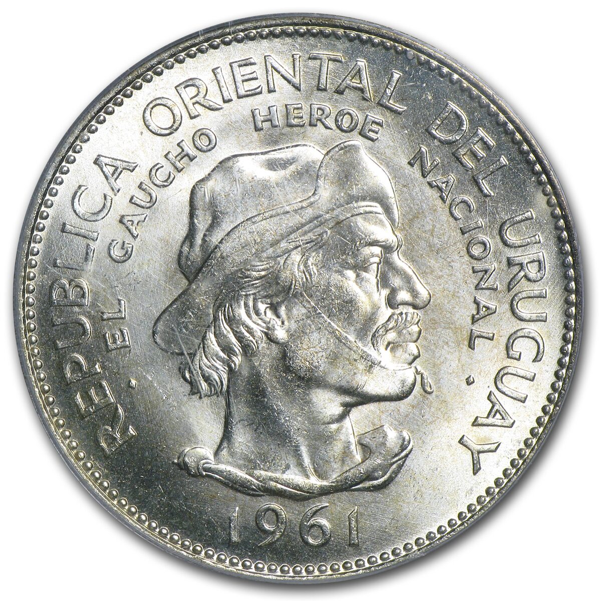 1961 Uruguay Silver 10 Pesos Gaucho WTC Gem Unc PCGS