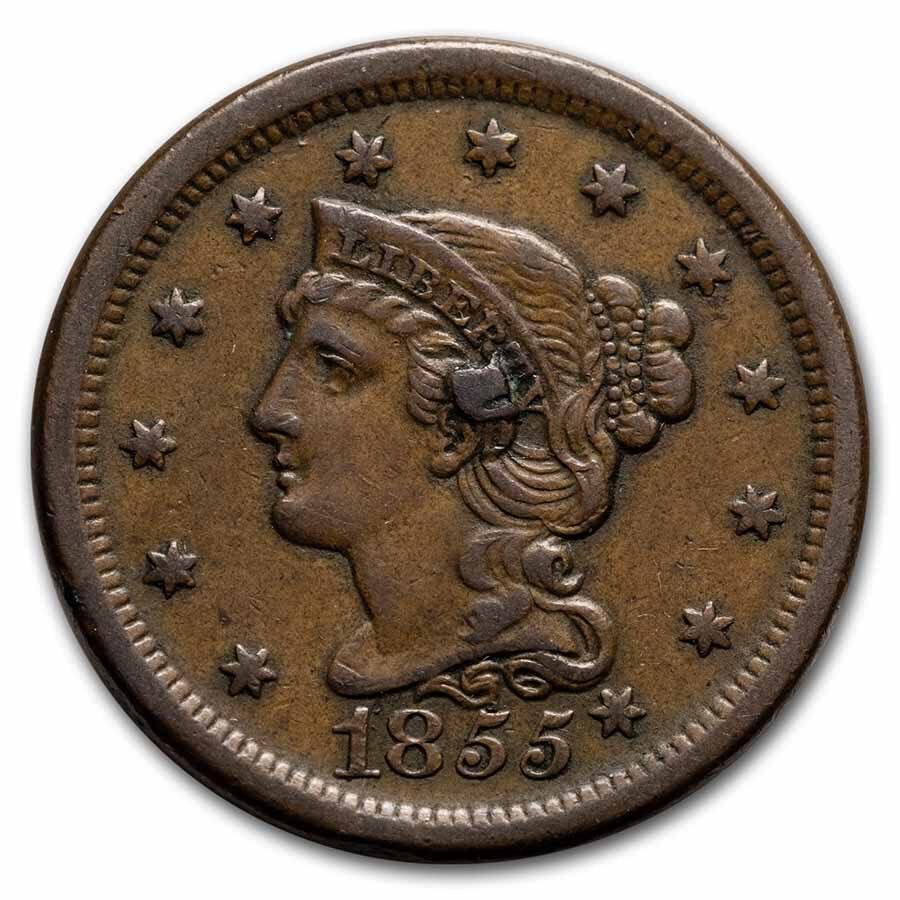 1855 Large Cent Knob on Ear XF