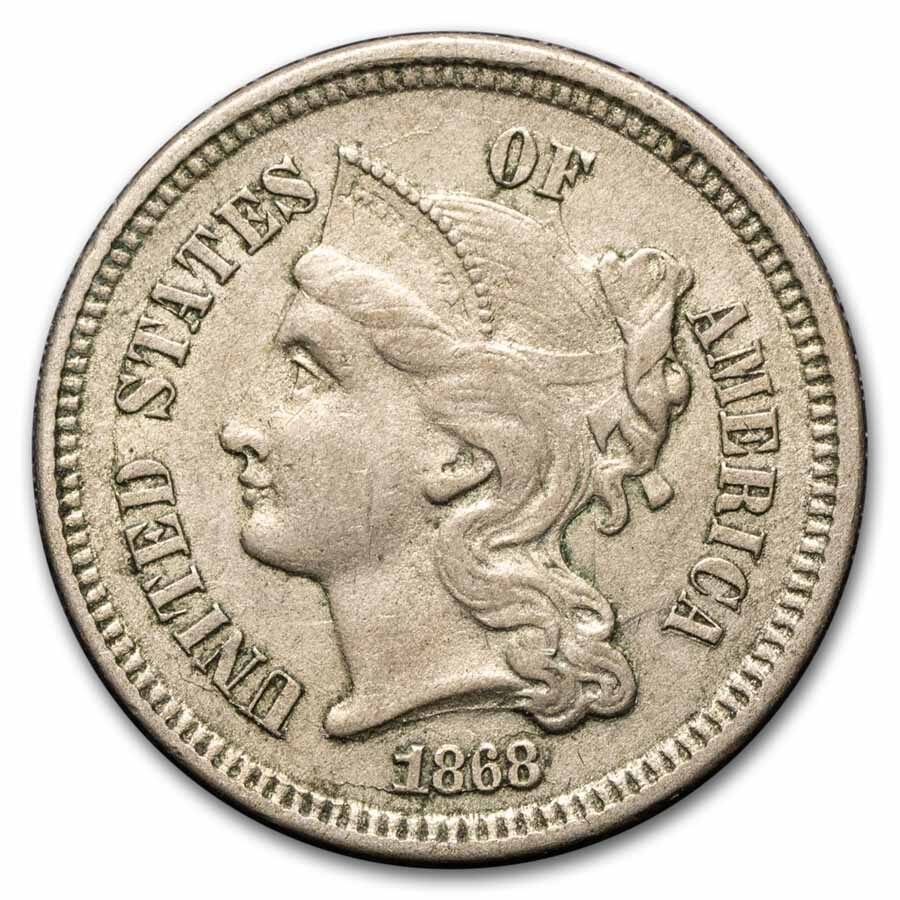 1868 3 Cent Nickel AU