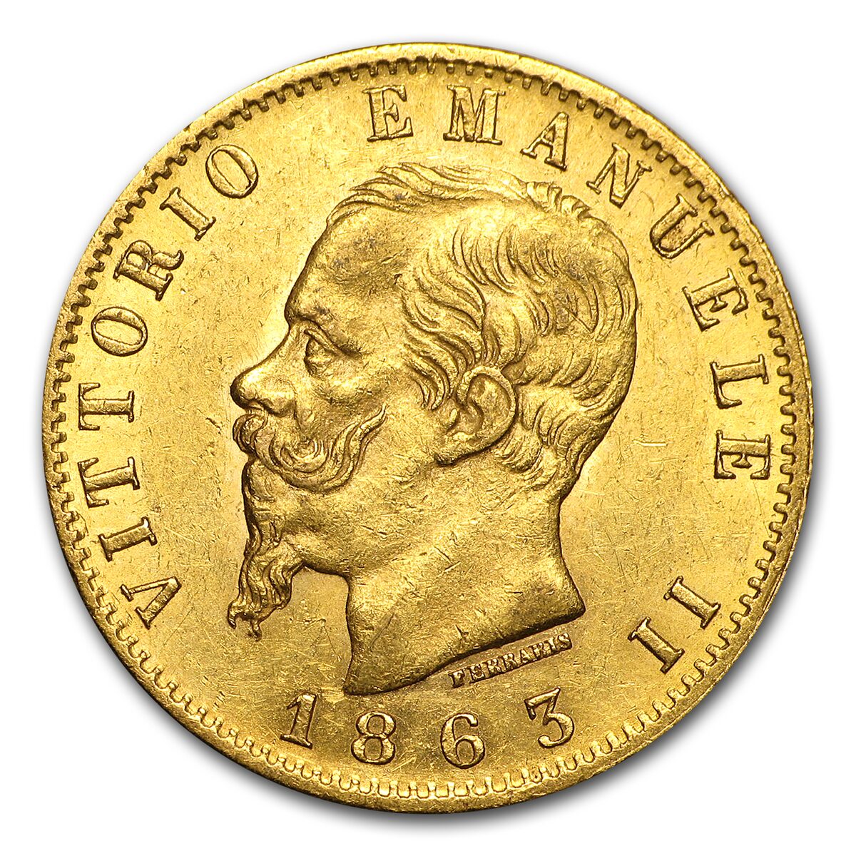 1861-1878 Italy Gold 20 Lire Vittorio Emanuele II AU