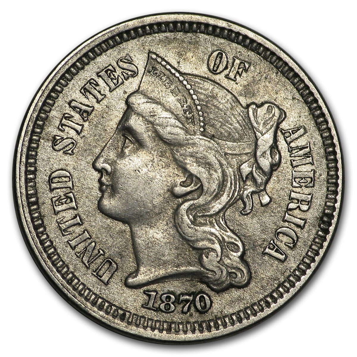 1870 3 Cent Nickel AU