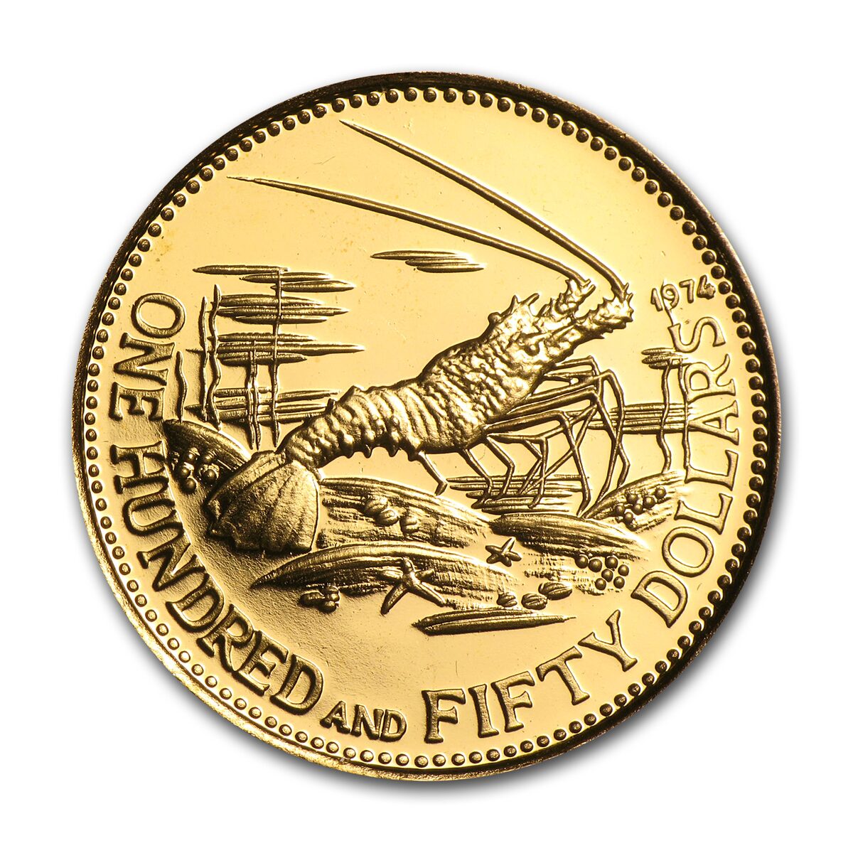 1973-77 Bahamas Gold 150 Dollars Lobster BU/Proof (Random)