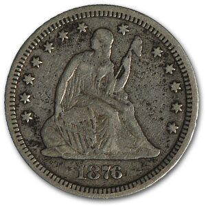 1876-CC Liberty Seated Quarter VF