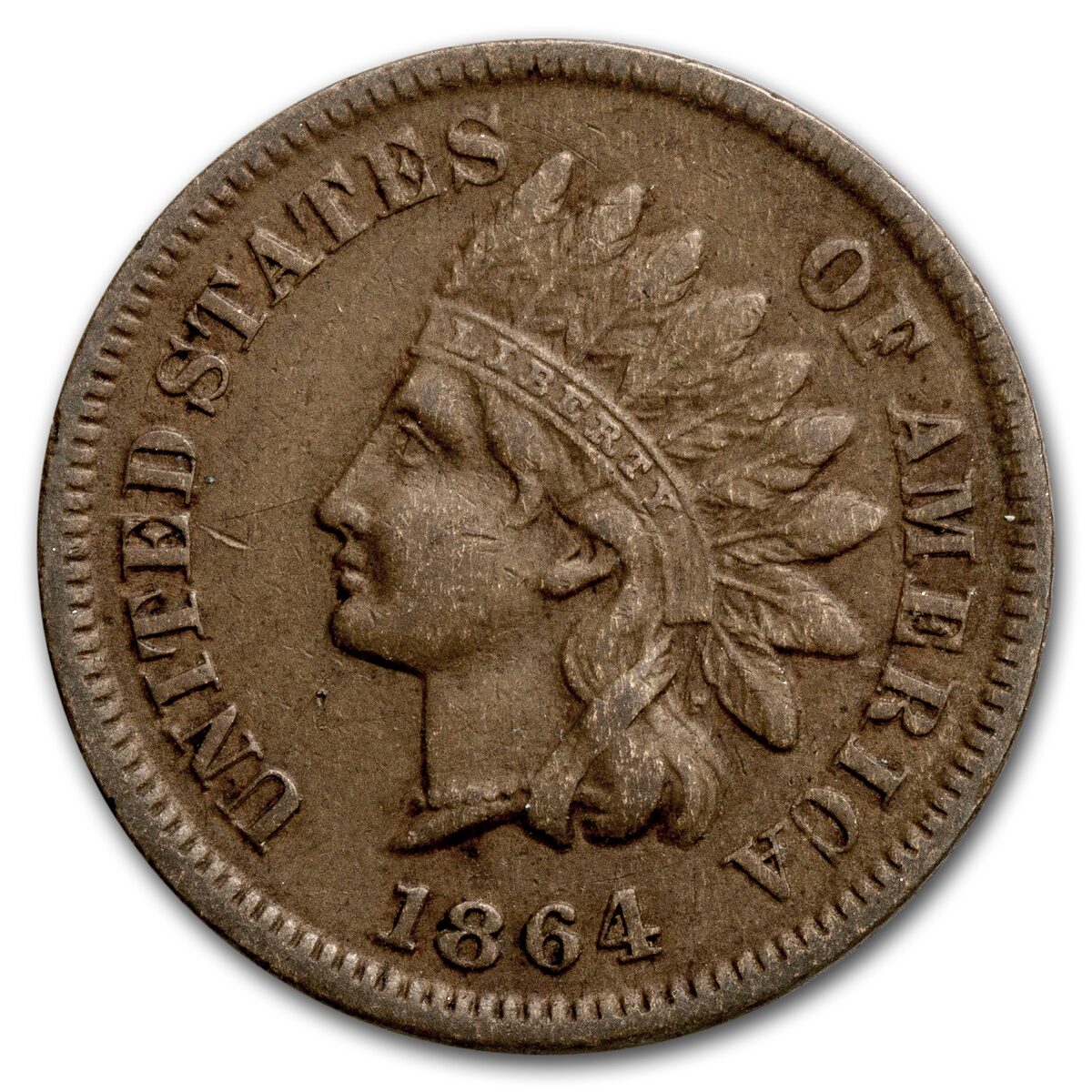1864 Indian Head Cent XF (L on Ribbon)