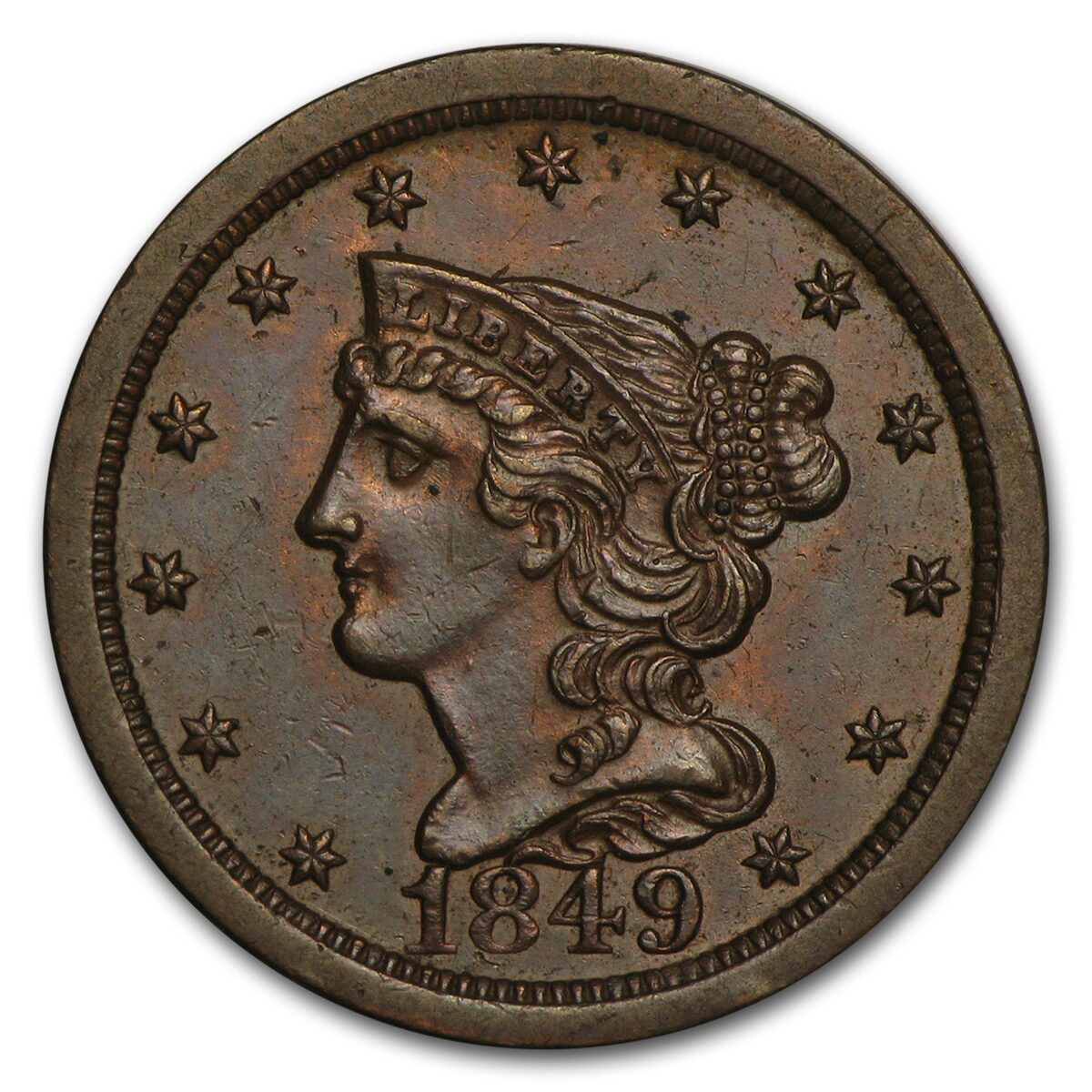 1849 Half Cent Large Date AU