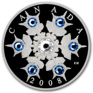 2008 Canada 1 oz Silver $20 Crystal Snowflake (Sapphire, w/Box)