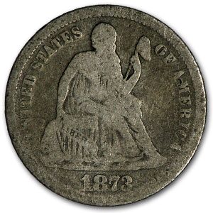 1873 Liberty Seated Dime No Arrows Open 3 VG