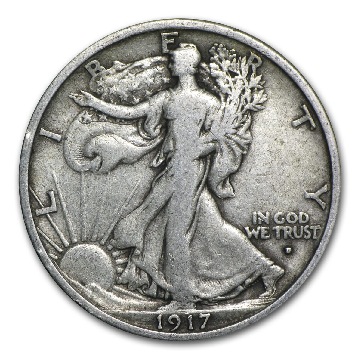 1917-D Obv Walking Liberty Half Dollar VF