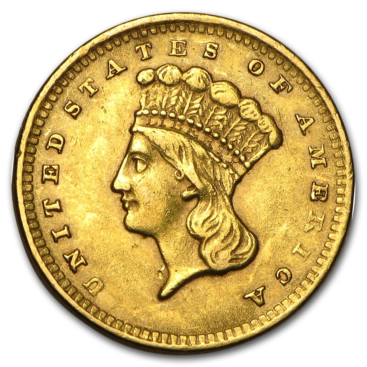 1856 $1 Indian Head Gold Dollar Type 3 Upright 5 AU