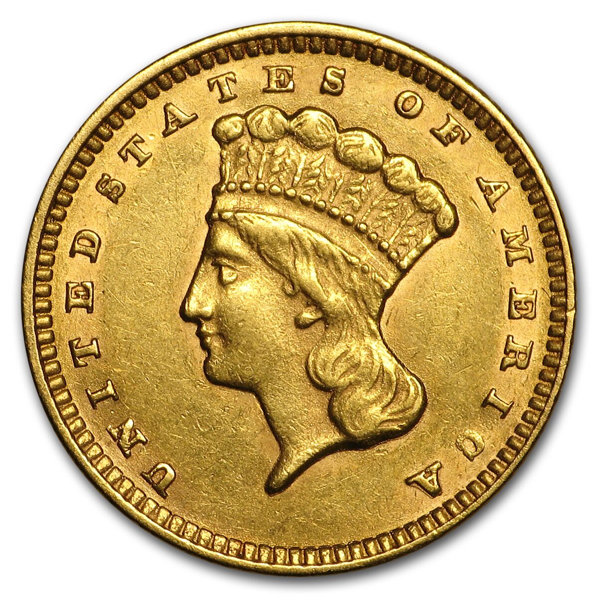 1874 $1 Indian Head Gold Dollar AU