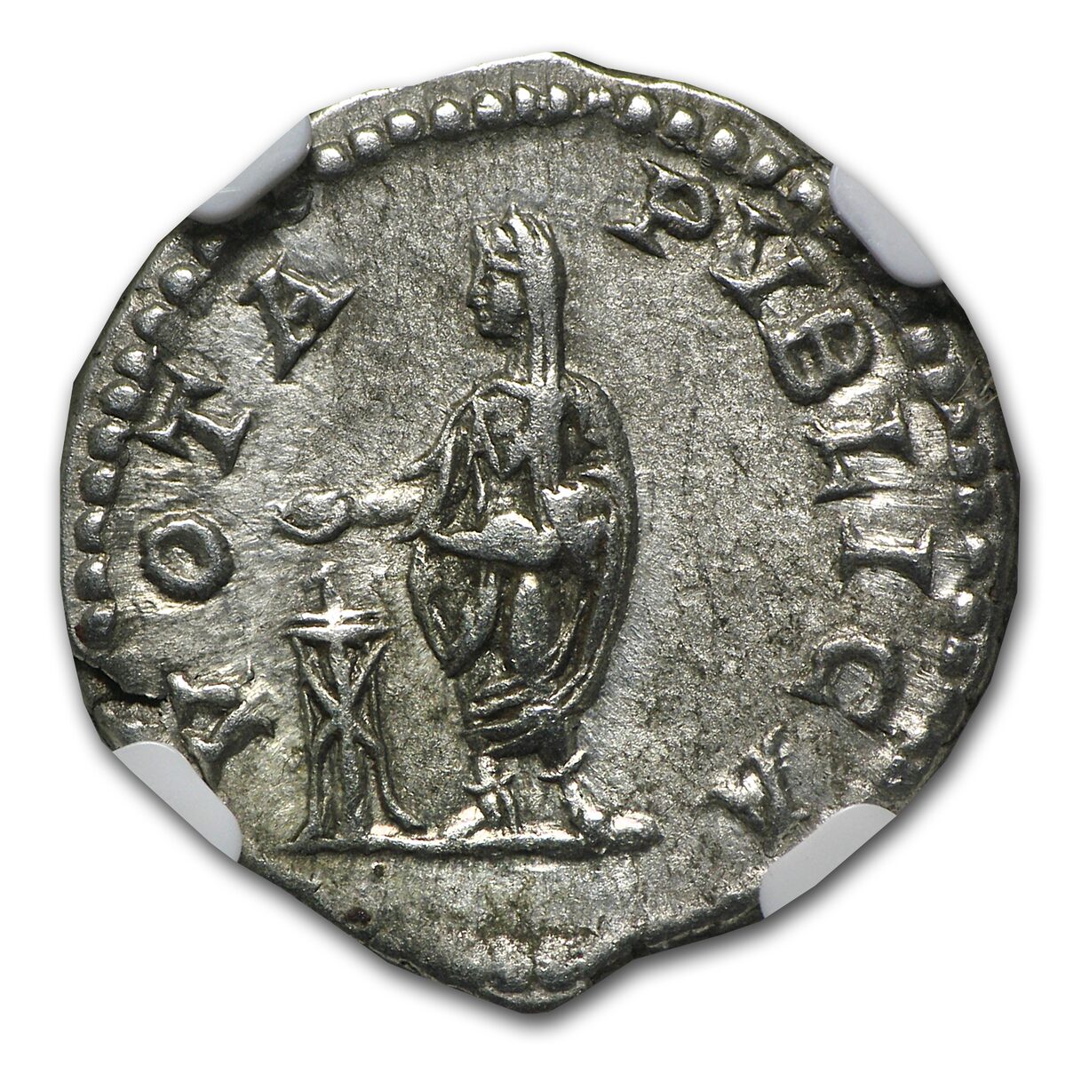 Roman AR Denarius Emperor Geta CH XF NGC (209-211 AD)