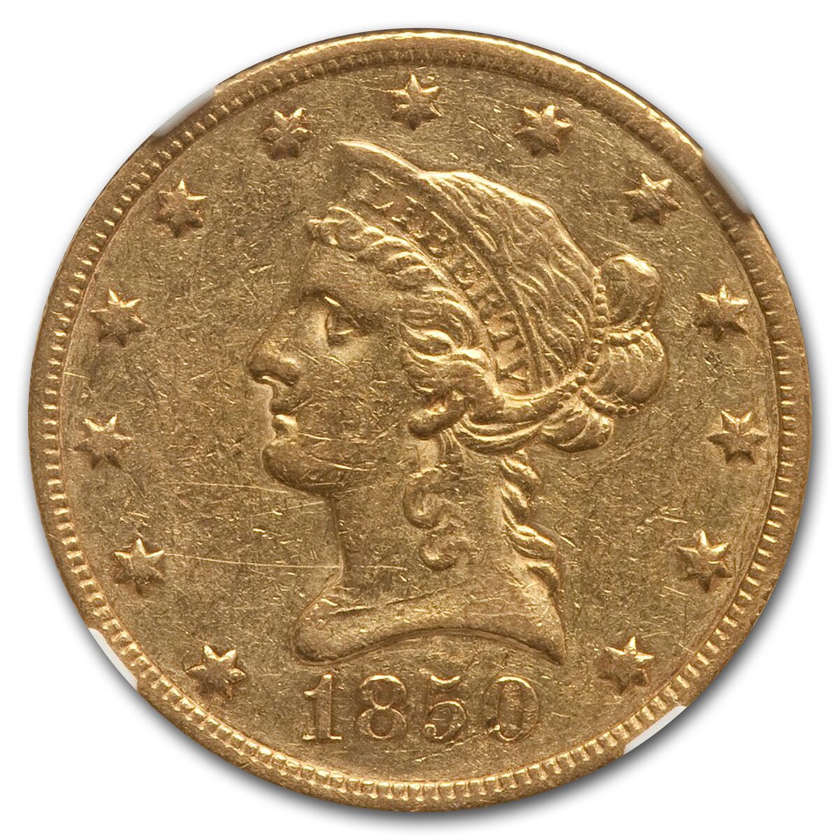 1850 $10 Liberty Gold Eagle Large Date AU-50 NGC
