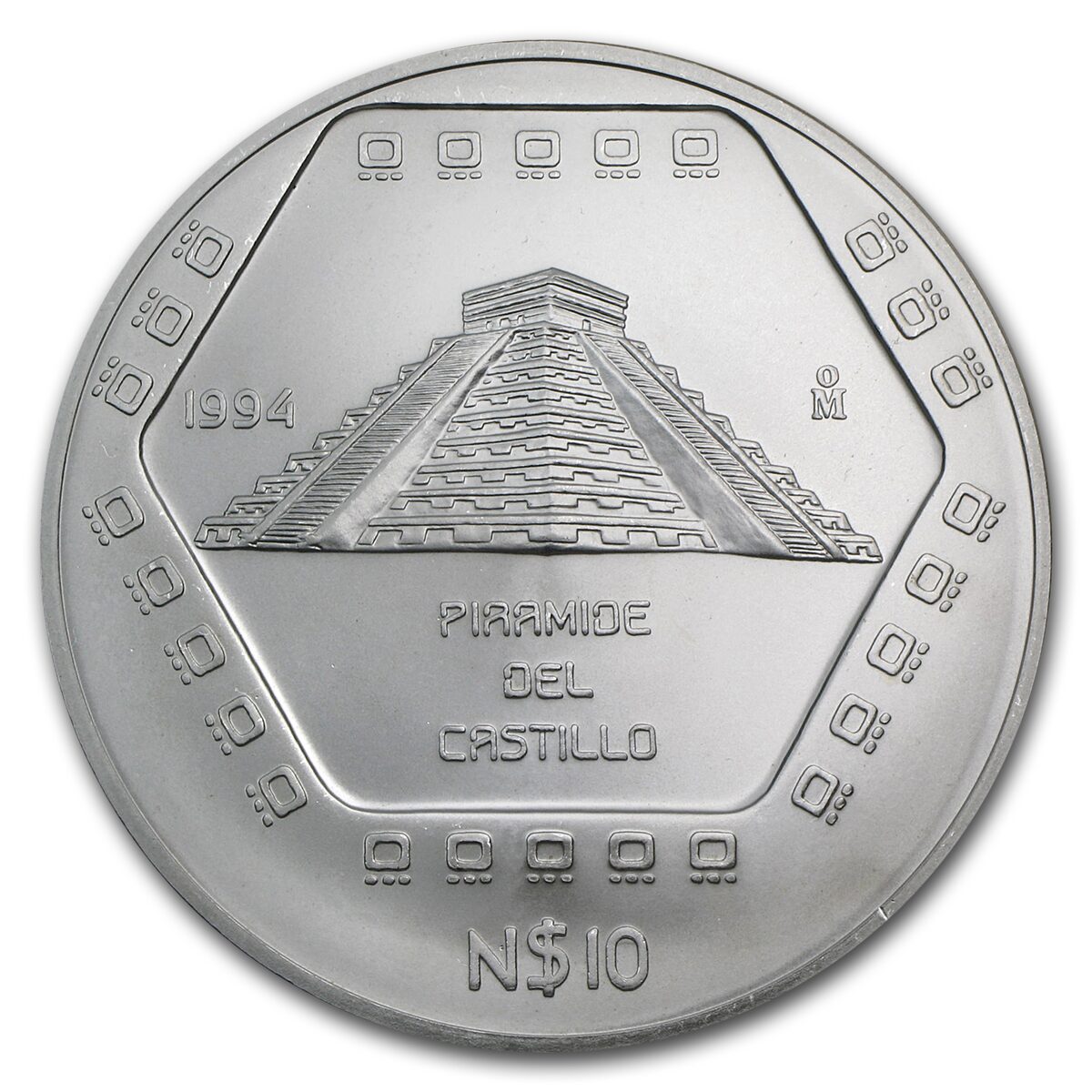 1994 Mexico 5 oz Silver 10 Pesos "Piramide del Castillo" BU