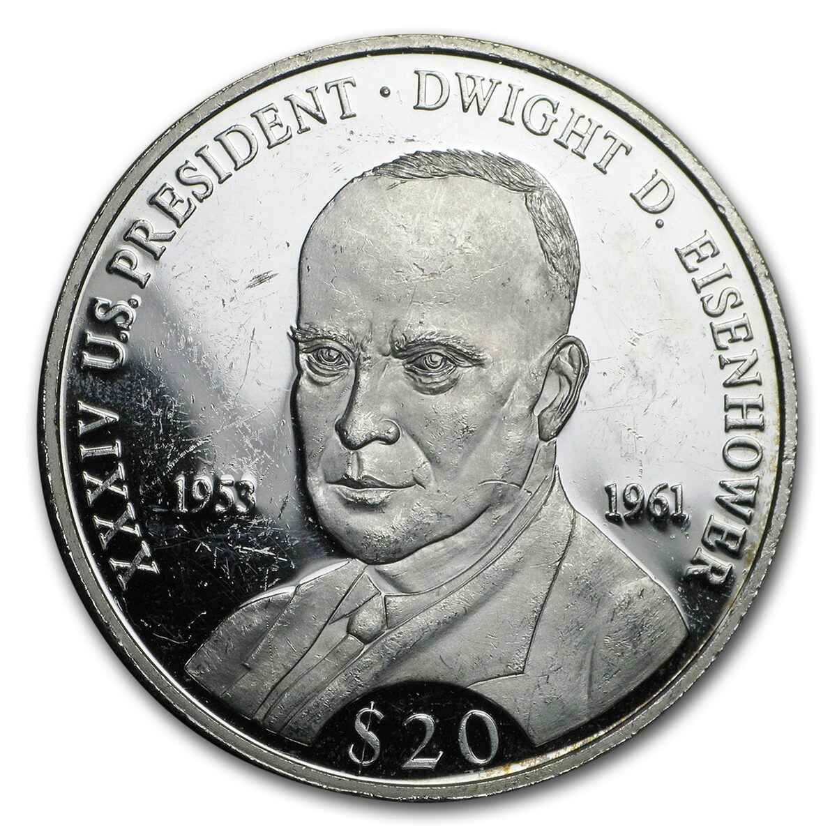 Liberia $20 Proof Silver (ASW. 6432, Random Dates)