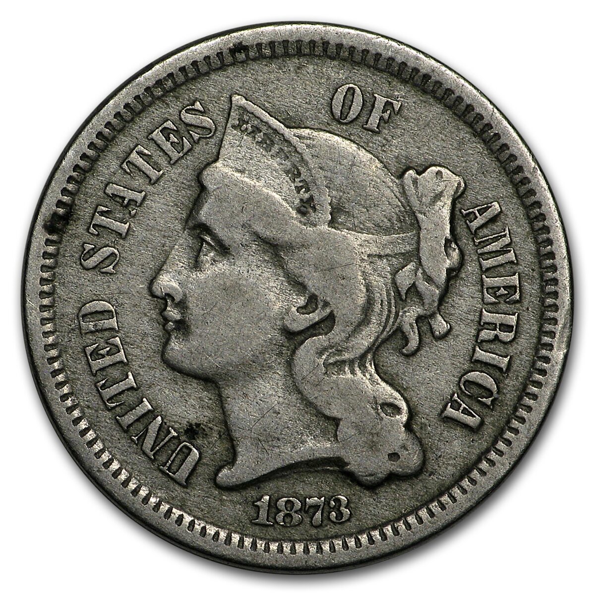 1873 3 Cent Nickel Closed 3 VF