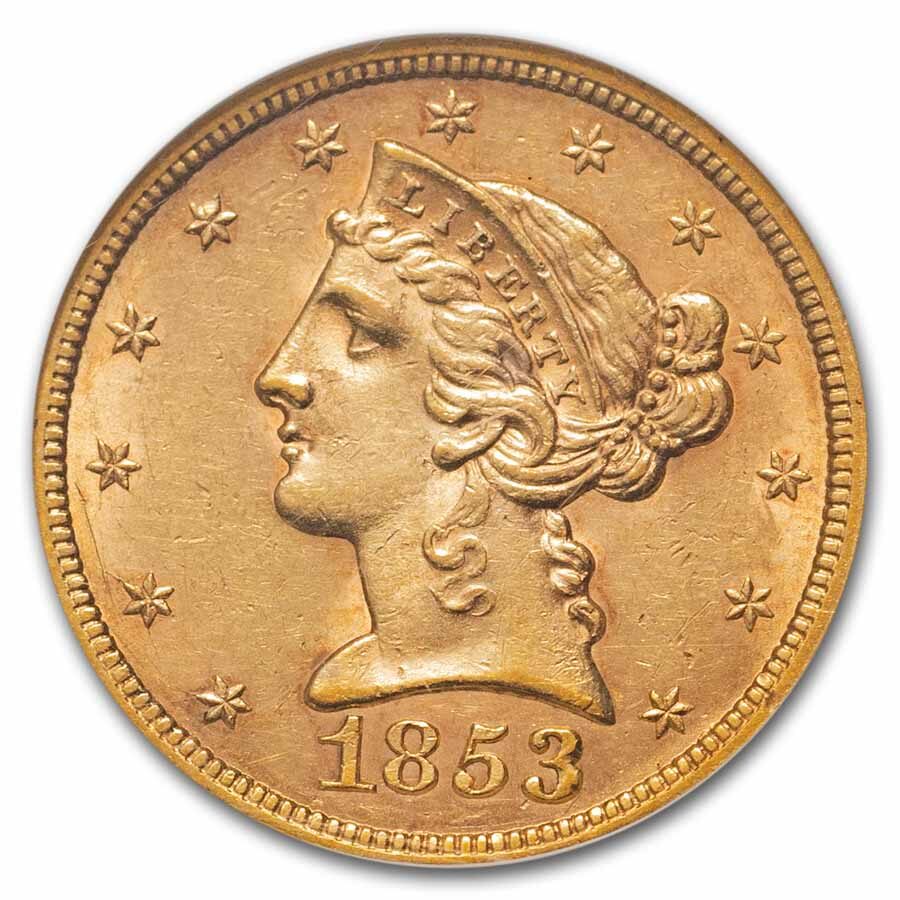 1853 $5 Liberty Gold Half Eagle AU-58 NGC