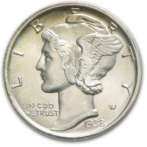 1938-D Mercury Dime BU