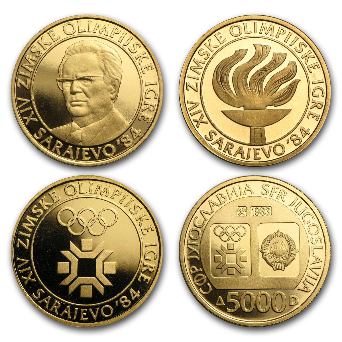 1982-1984 Yugoslavia Proof Gold 5000 Dinara Olympics (Random)