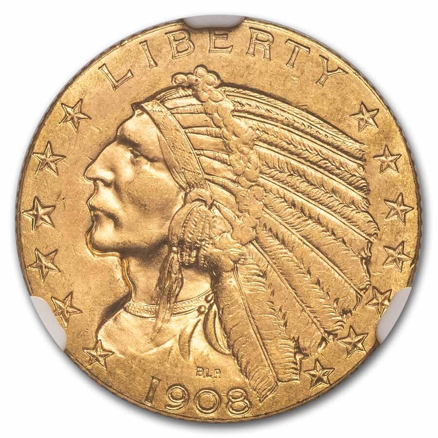 1908-D $5 Indian Gold Half Eagle MS-64 NGC