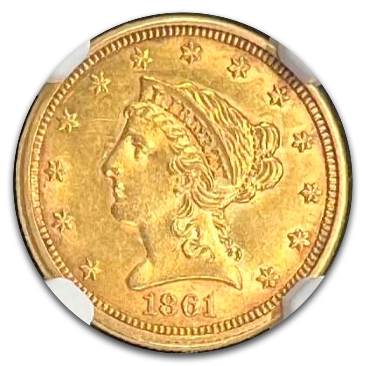 1861 $2.50 Liberty Gold Quarter Eagle Type 2 MS-61 NGC