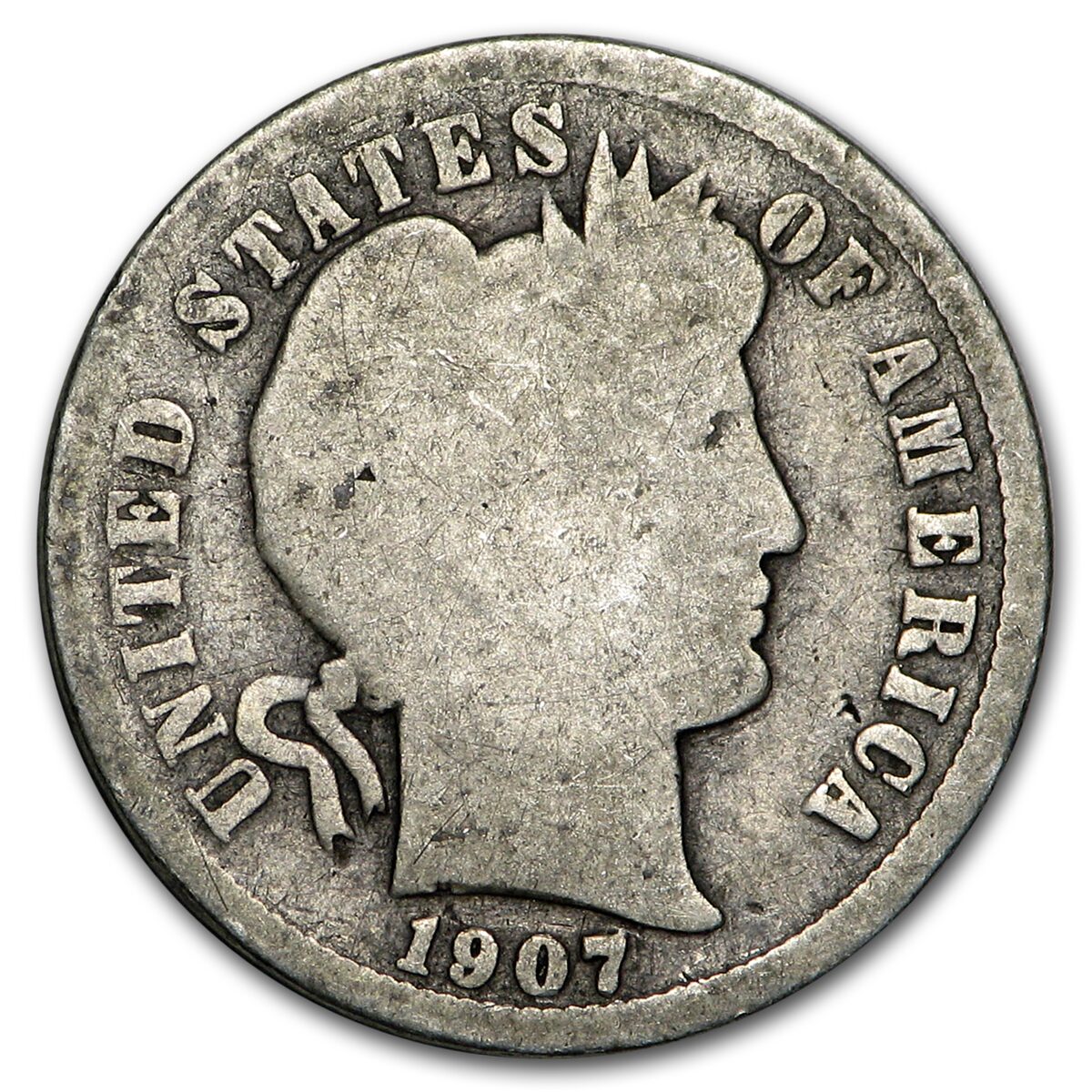 1907 Barber Dime Good/VG