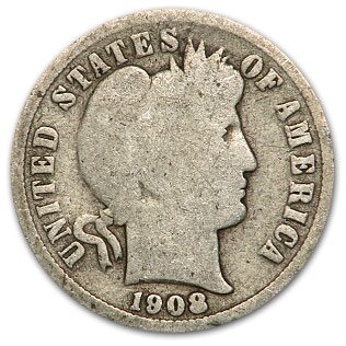 1908-S Barber Dime Good/VG