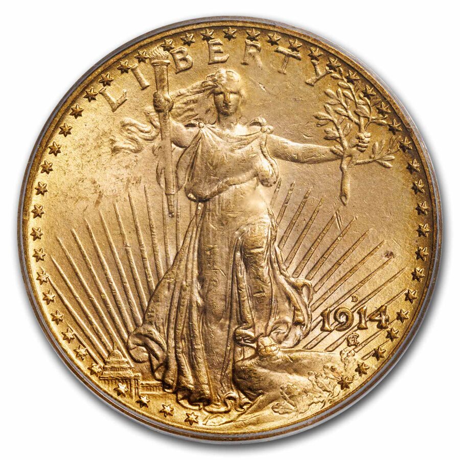 1914-D $20 St Gaudens Gold Double Eagle MS-63 PCGS