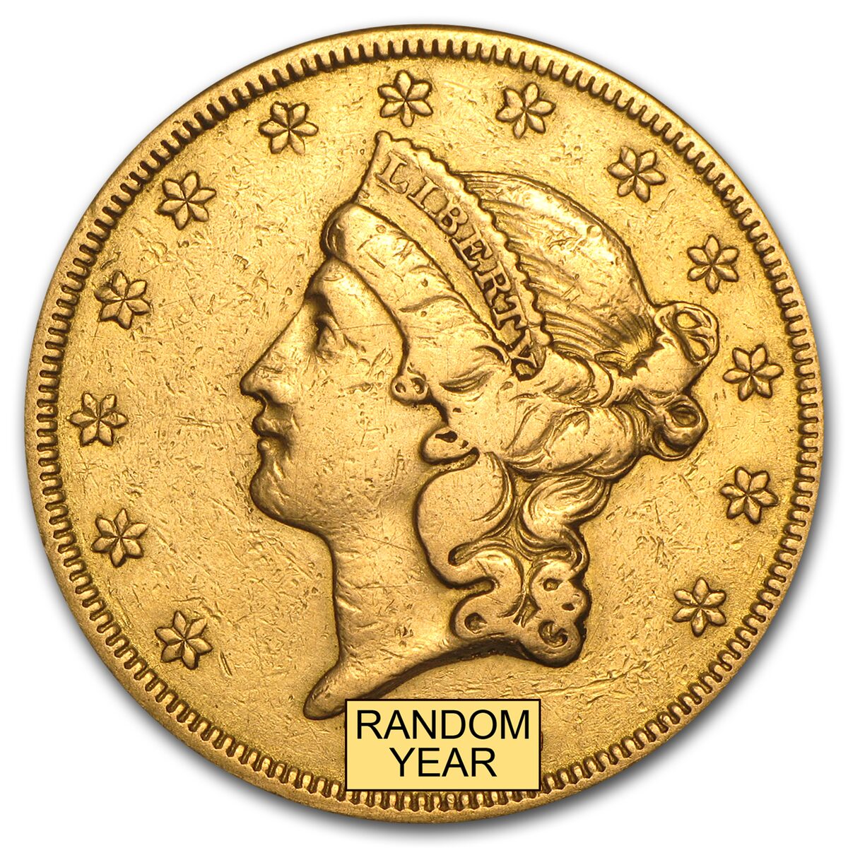 1850-1866 $20 Liberty Gold Double Eagle Type 1 (Cleaned)