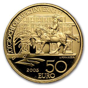 2006 Italy Proof Gold 50 Euro Torino Winter Olympics