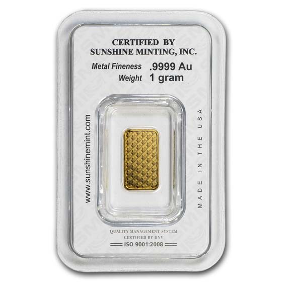 1 gram Gold Bar - Sunshine Minting (In TEP Packaging)
