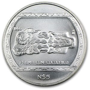 1993 Mexico 1 oz Silver 5 Pesos Palma Con Cocodrilo BU