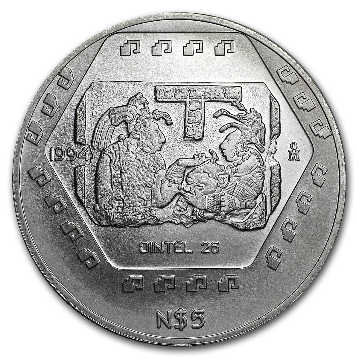 1994 Mexico 1 oz Silver 5 Pesos Yaxchilàn BU