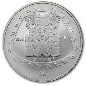 1998 Mexico 1 oz Silver 5 Pesos Quetzalcoatl BU