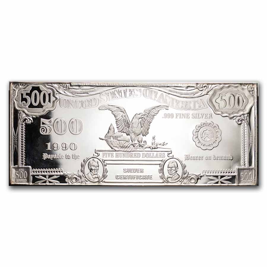 8 oz Silver Bar - Banknote Replica (Random Motifs)
