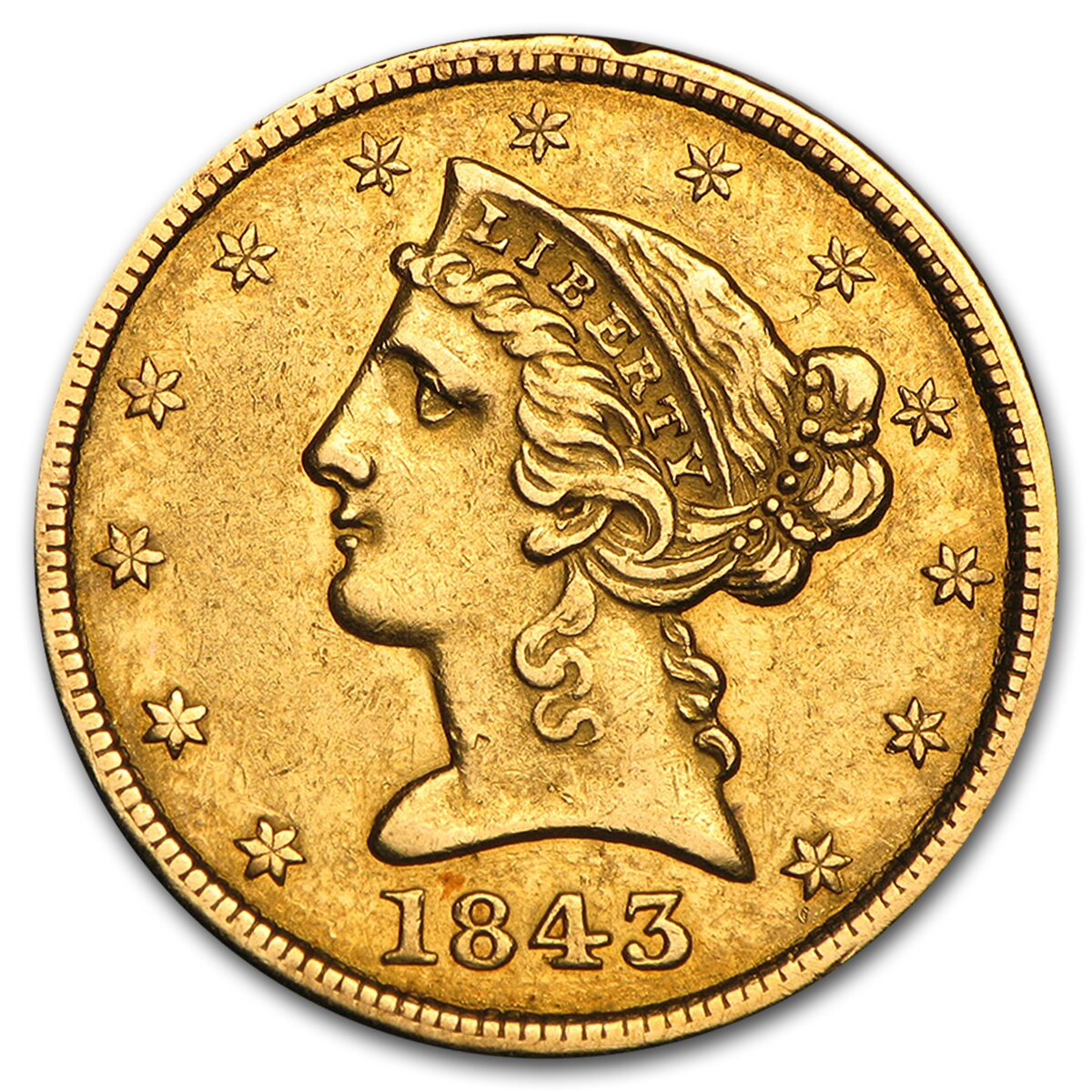 1843 $5 Liberty Gold Half Eagle VG/VF