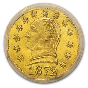 1872 Washington Octagonal 25 Cent Gold MS-63 NGC (BG-722)