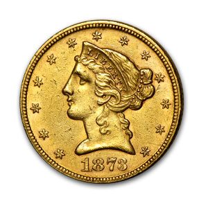 1873 $5 Liberty Gold Half Eagle Closed 3 AU