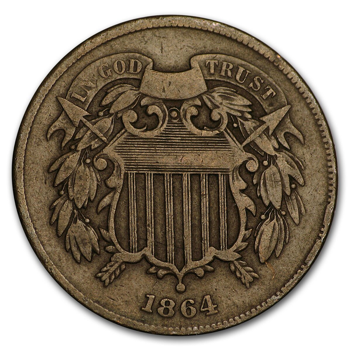 1864 Two Cent Piece Large Motto Fine