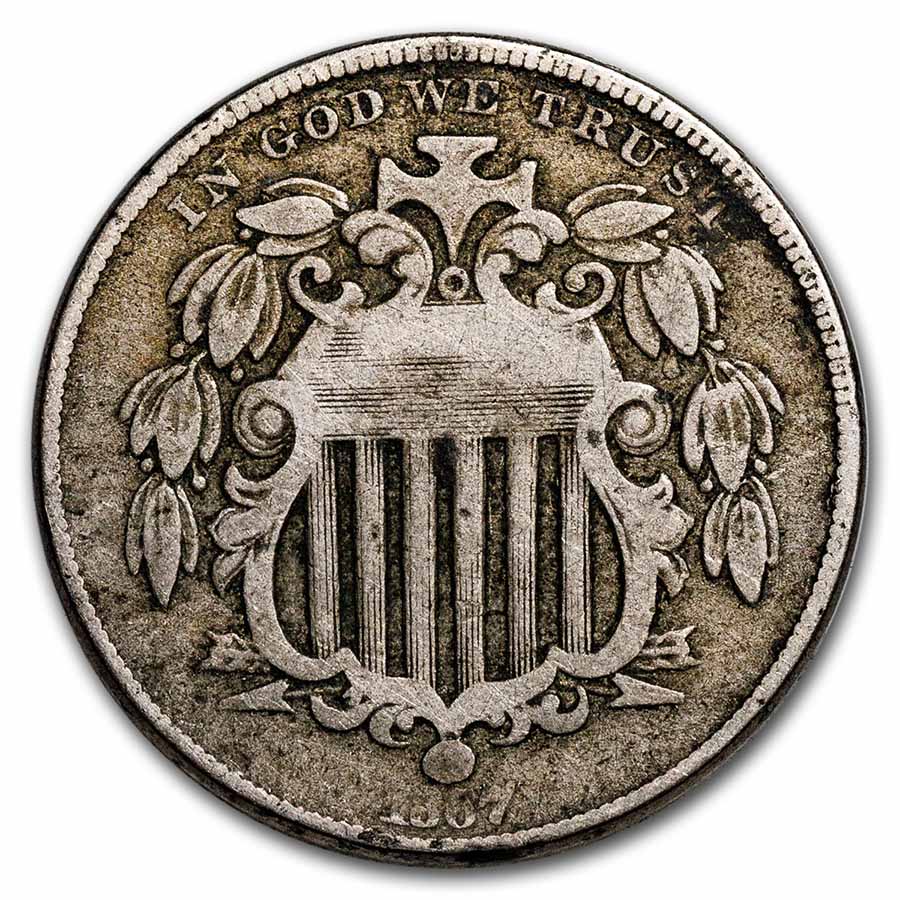 1867 Shield Nickel w/Rays Good