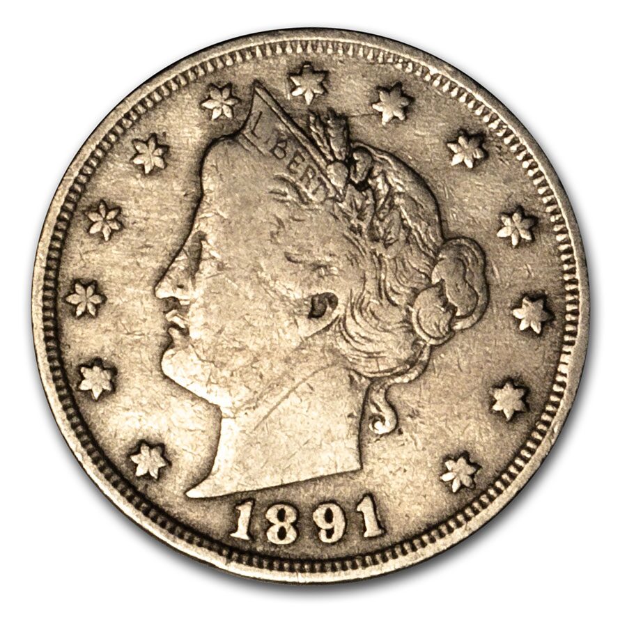 1891 Liberty Head V Nickel Fine