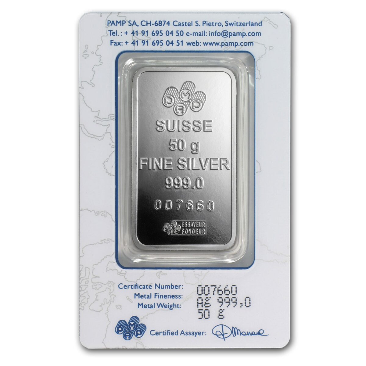 50 gram Silver Bar - PAMP Suisse (Fortuna, In Assay)
