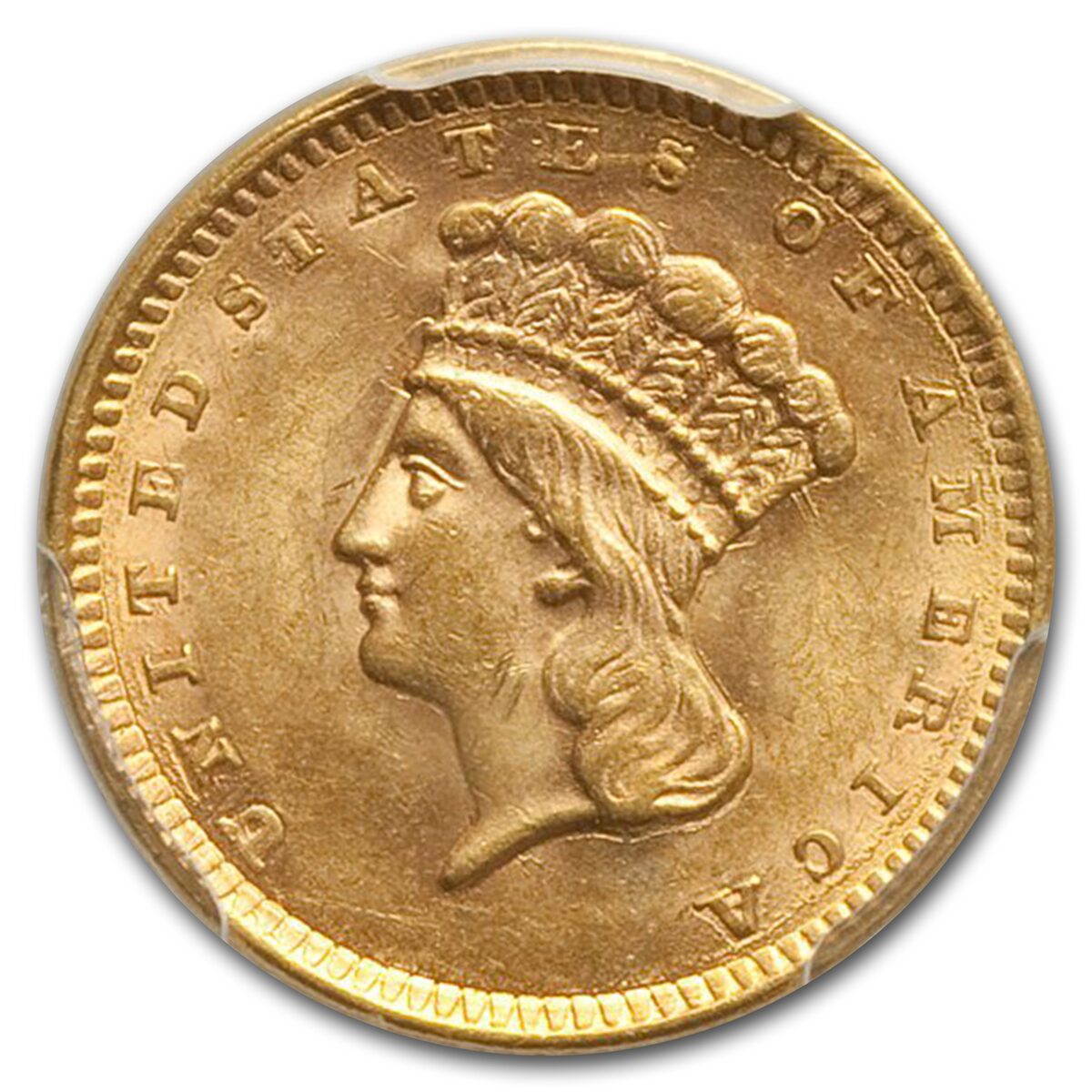 1856 $1 Indian Head Gold MS-63 PCGS (Slanted 5)